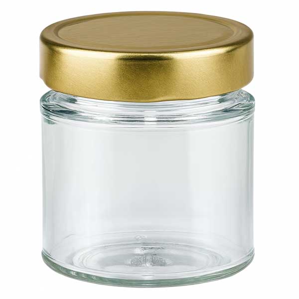 154 ml rund glasburk med lock BasicSeal guld djup UNiTWIST 154 ml rund burk med gyllene BasicSeal-lock transparent tom syltburk honungsburk för konservering