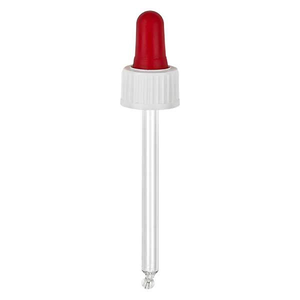 Dropp-pipett av glas vit/röd 18mm PL78 standard Dropp-pipett av glas vit/röd 18mm PL78 standard