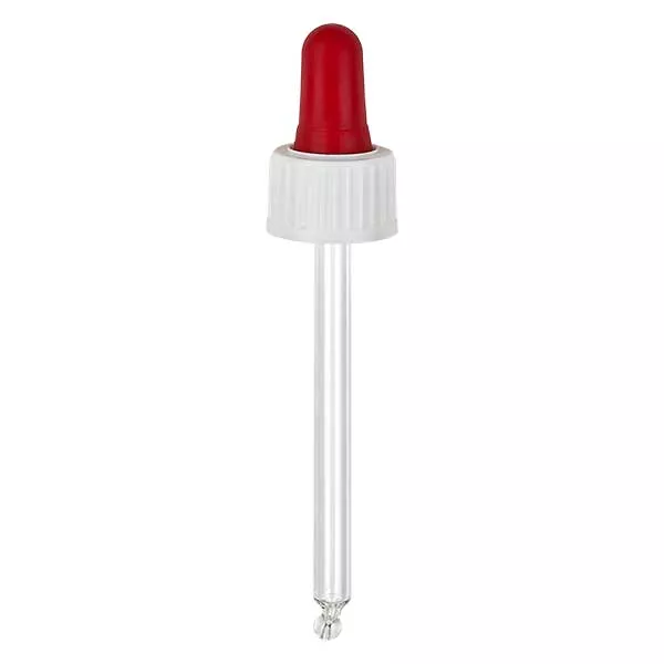 Dropp-pipett av glas vit/röd 18mm PL78 standard Dropp-pipett av glas vit/röd 18mm PL78 standard