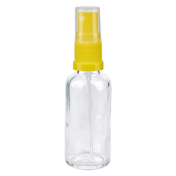 Apoteksflaska klar 30ml med gult sprayfäste Apoteksflaska klar 30ml med gult sprayfäste