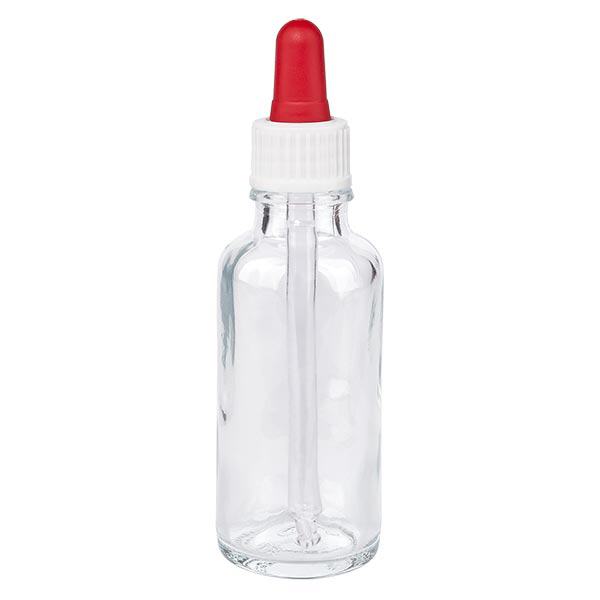 Apoteksflaska klar 30ml pipett vit/röd standard Apoteksflaska klar 30ml pipett vit/röd standard