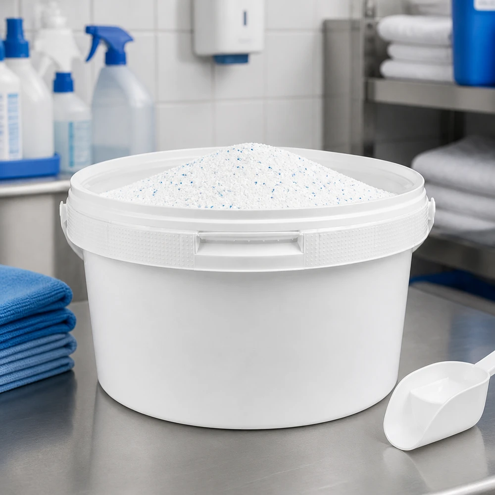 3,5-liters hink i vit polypropenplast med lock Tvättmedelshink 3,5 l, vit PP-plast med lock för rengöringsmedel och tvättmedel