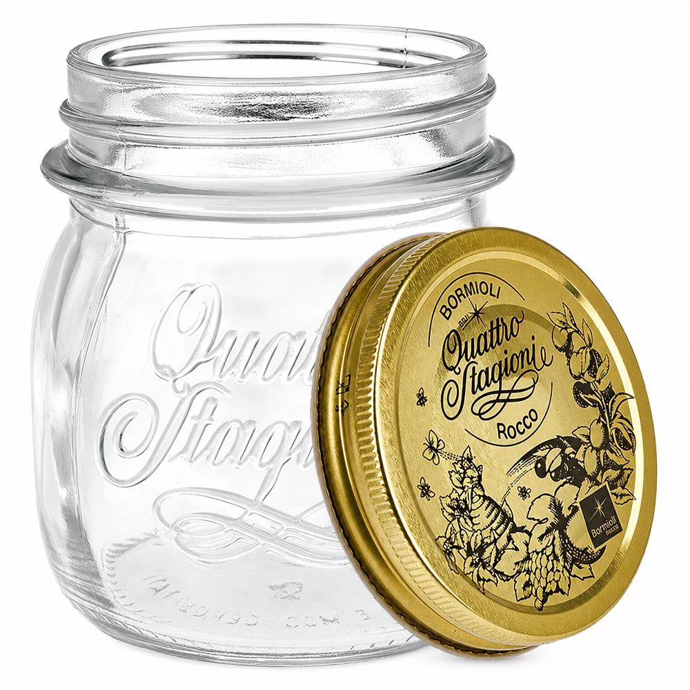 250ml rund burk "Quattro Stagioni" med lock 250ml rund burk Quattro Stagioni med guldlock konserveringsburk förvaringsburk italiensk design