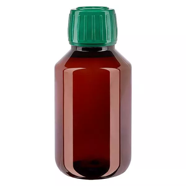 PET-flaska 100 ml med grönt kapsyl som inte kan manipuleras PET-flaska 100 ml med grönt kapsyl som inte kan manipuleras
