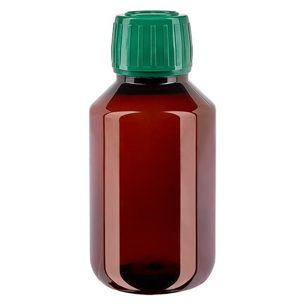 PET-flaska 100 ml med grönt kapsyl som inte kan manipuleras PET-flaska 100 ml med grönt kapsyl som inte kan manipuleras