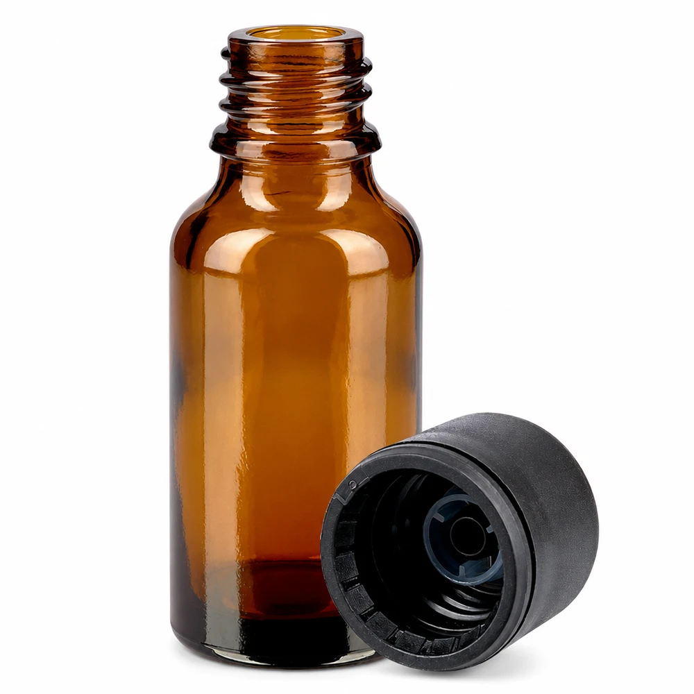 20ml flaska 6mm skruvkork svart standard BrownLine UT18/20 Liten 20 ml bärnstensfärgad glasflaska med skruvlock för aromaterapi och naturkosmetik