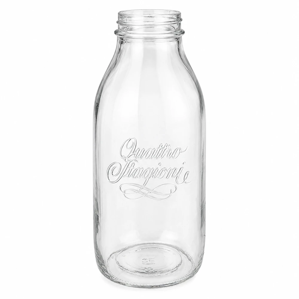 1000 ml glasflaska "Quattro Stagioni" QS56mm Bormioli Rocco Quattro Stagioni 1000ml glasflaska med bred hals och präglad logotyp transparent tom