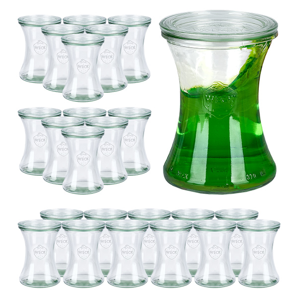 Set med 24 Weck-burkar à 370 ml för delikatesser med 24 glaslock Set med 24 Weck-burkar à 370 ml för delikatesser med 24 glaslock