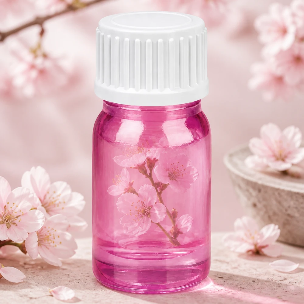 Kompakt 5 ml glasflaska i rosa med 3 mm öppning och vitt lock för exakt dosering