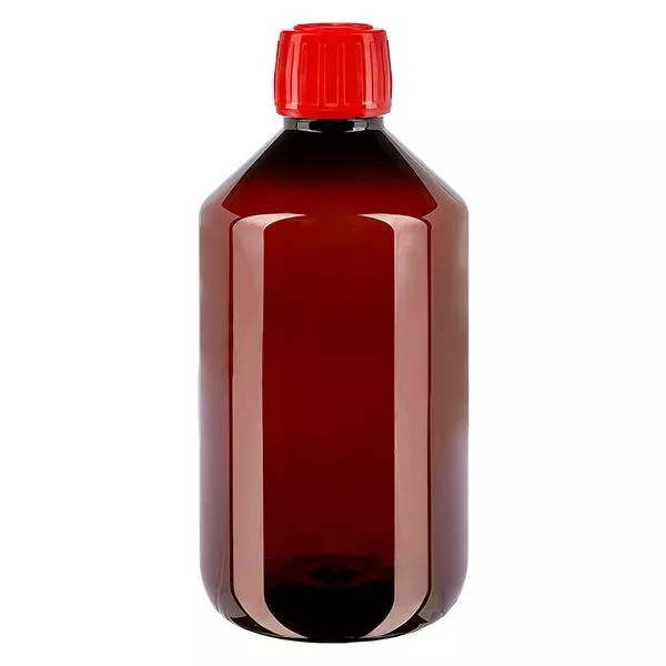 PET-flaska 500ml med rött kapsyl, sabotageskydd PET-flaska 500ml med rött kapsyl, sabotageskydd