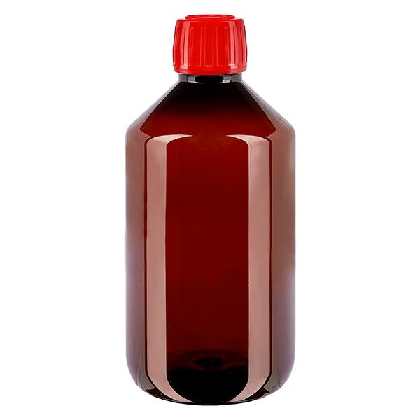PET-flaska 500ml med rött kapsyl, sabotageskydd PET-flaska 500ml med rött kapsyl, sabotageskydd