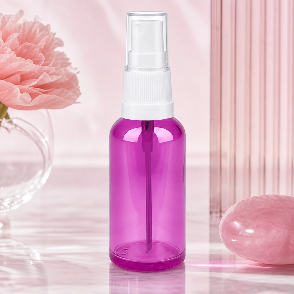 50ml sprayflaska vit/transparent Standard PurpleLine UT18/50 50 ml flaska med finfördelare i lila transparent perfekt för ansiktsvatten och ansiktsvatten
