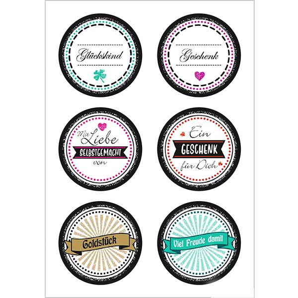 Klistermärke "Goldstück" (12 klistermärken med glitter) ø34mm Klistermärke "Goldstück" (12 klistermärken med glitter) ø34mm