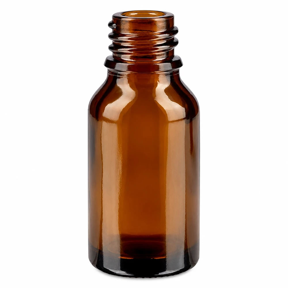 Droppflaska 15 ml DIN 18 bärnstensfärgat glas 15 ml apoteksflaska i brunt glas med skruvgänga för eteriska oljor och läkemedel