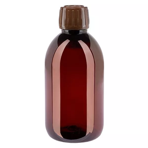 PET-flaska 250ml med brunt säkerhetslock