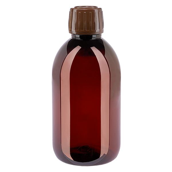 PET-flaska 250ml med brunt säkerhetslock PET-flaska 250ml med brunt säkerhetslock