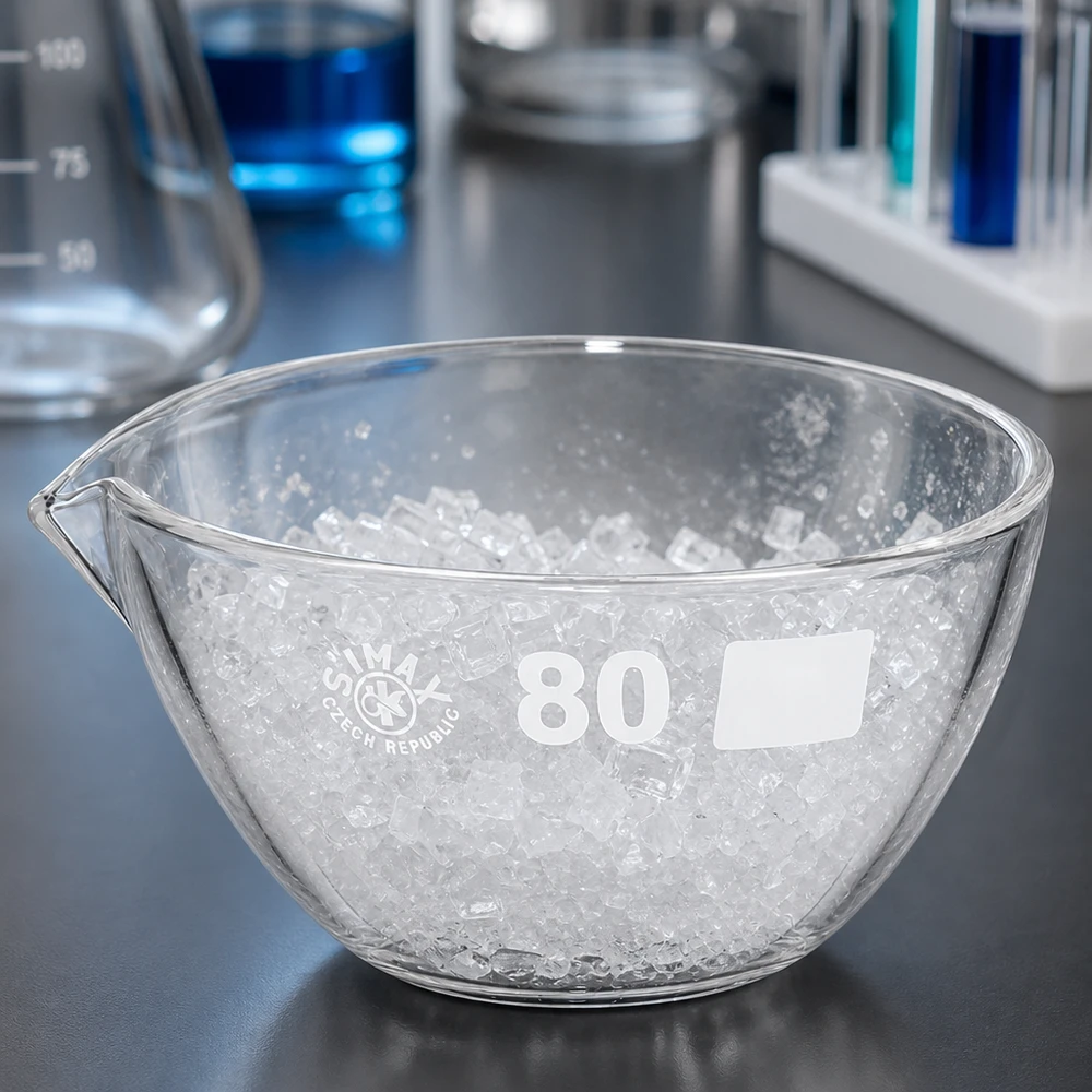 90ml indunstningsskål med pip av borosilikat ø80mm Rund avdunstningsskål 90ml borosilikat transparent med pip diameter 80mm för laboratoriearbete