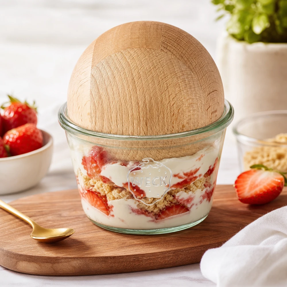 WECK RR100 burk 370ml fylld med jordgubbsdessert Bokbollslock Skiktad dessert Serveringsdessert