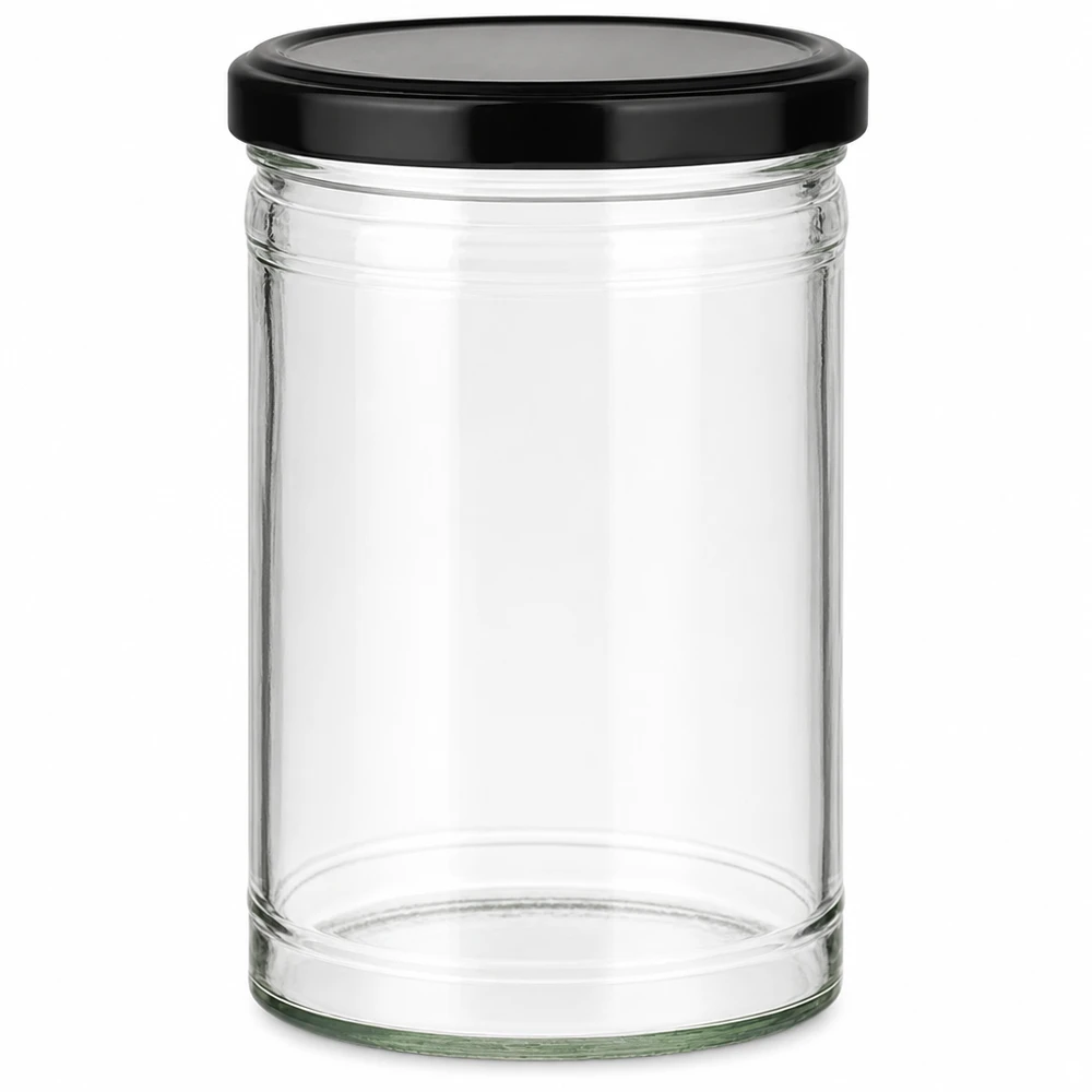 Tom 1053 ml glasburk med svart BasicSeal-lock UN-certifierad för konservering och förvaring