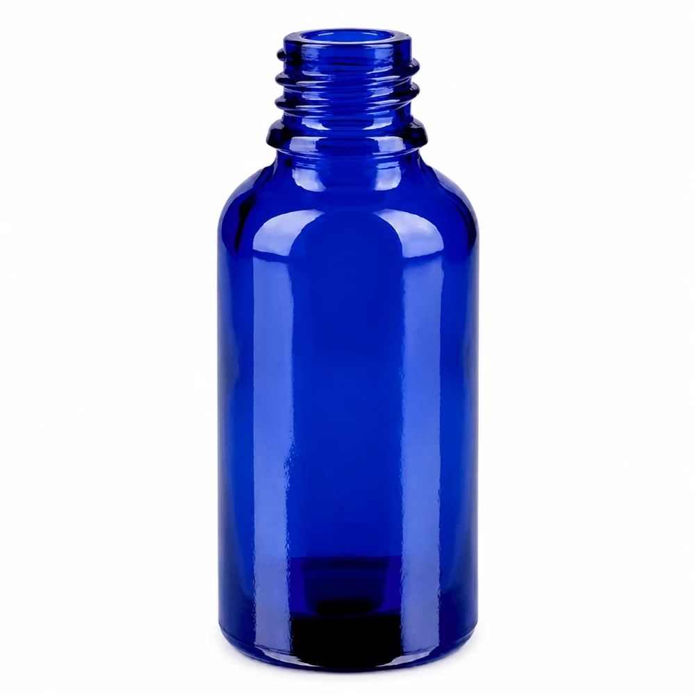 Blå 30 ml glasflaska med skruvgänga för eteriska oljor och aromaterapi