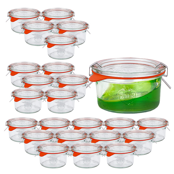 Set med 24 Weck burkar 165ml Krossade glasögon med 24 glaslock, 24