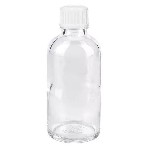 Apoteksflaska klar 50ml skruvkork vit standard Apoteksflaska klar 50ml skruvkork vit standard