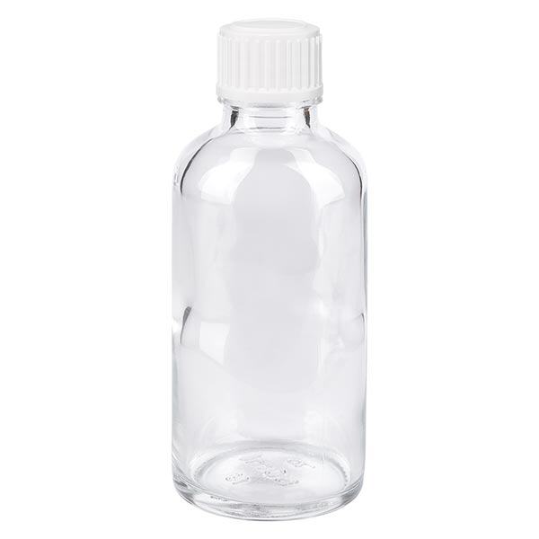 Apoteksflaska klar 50ml skruvkork vit standard Apoteksflaska klar 50ml skruvkork vit standard