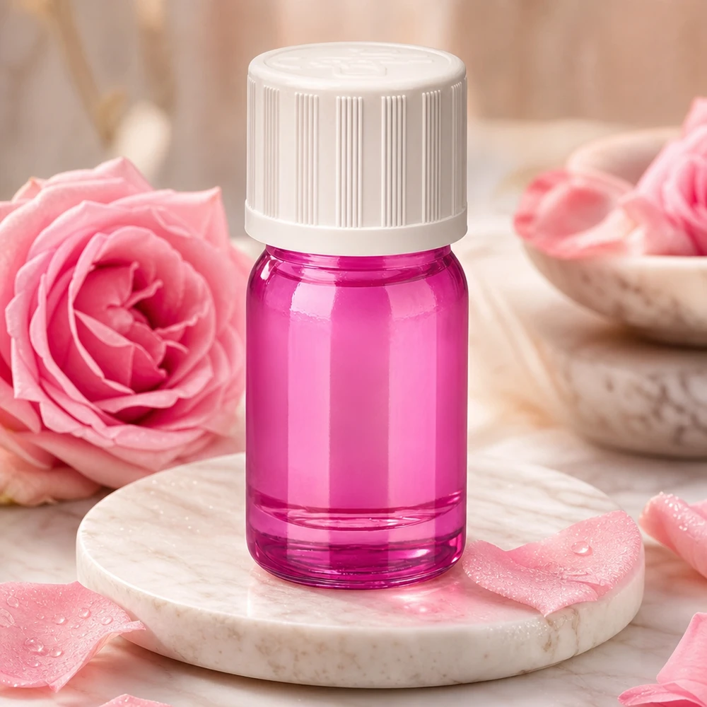 5ml droppflaska 1,2mm vit standard barnsäker PurpleLine. UT18/5 5 ml droppflaska med 1,2 mm öppning i lila för exakt applicering av kosmetiska produkter