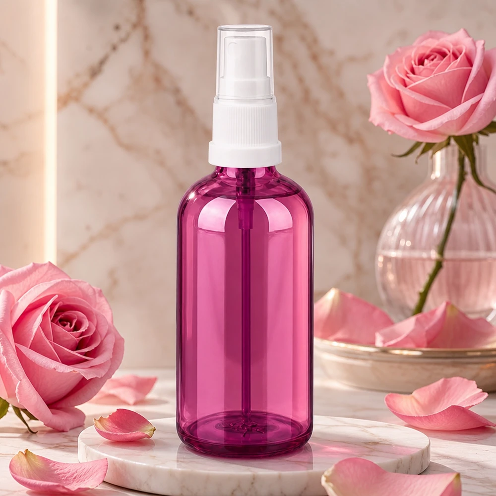100ml sprayflaska vit/transparent Standard PurpleLine UT18/100 100 ml pumpsprayflaska med vitt sprayhuvud i en elegant lila glaslook