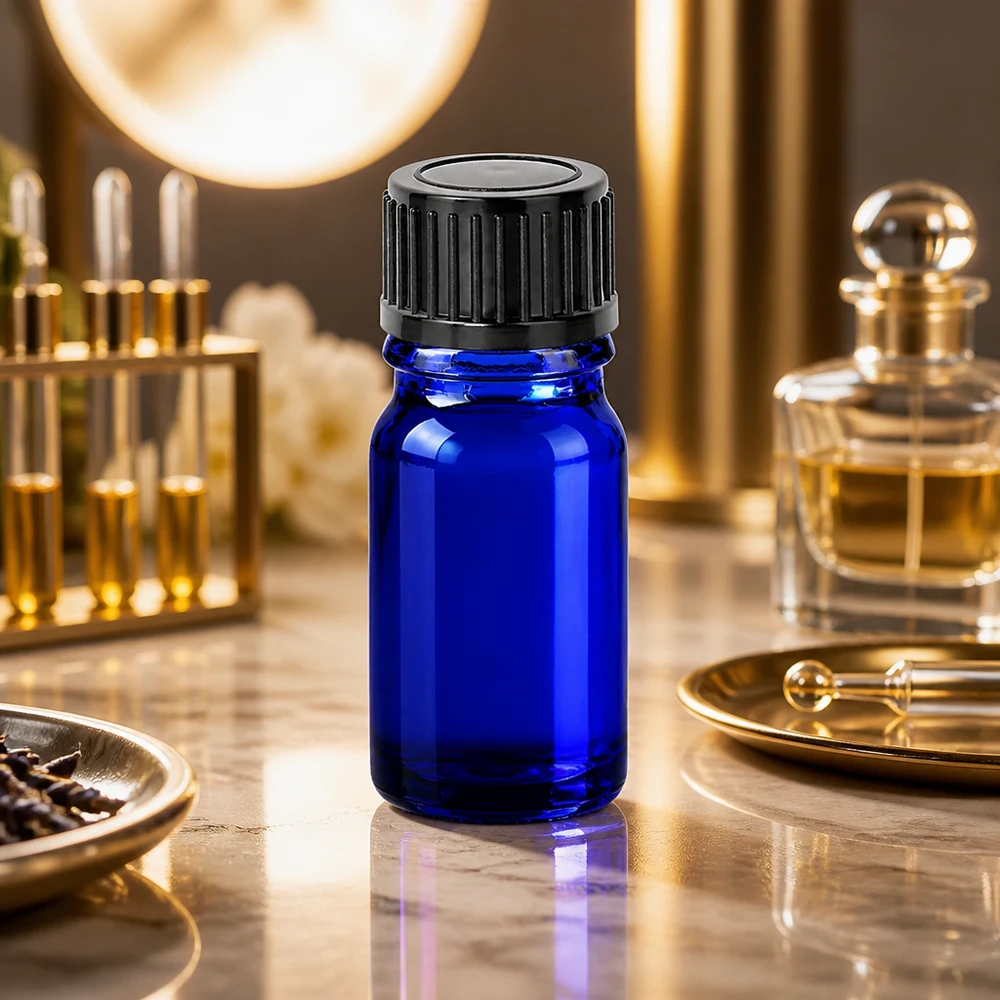 5ml flaska 11mm skruvkork svart standard BlueLine UT18/5 Premium 5 ml flaska tillverkad av UV-skyddande blått glas med svart lock för laboratoriekvalitet
