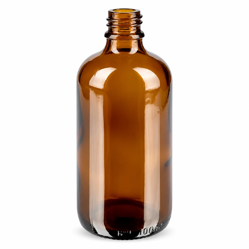 100ml flaska 11mm skruvkork vit med säkerhetsförslutning BrownLine UT18/100 Bärnstensfärgad apoteksflaska 100 ml med 11 mm gänga för eteriska oljor och tinkturer
