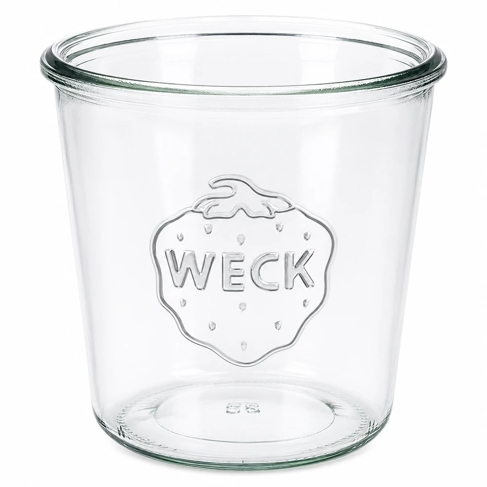 580ml Krossade glasögon WECK RR100 WECK 580 ml RR100 murarburk av klarglas med präglad logotyp för konservering och konservering