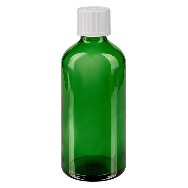 Apoteksflaska grön 100ml droppflaska vit barnskyddande standard Apoteksflaska grön 100ml droppflaska vit barnskyddande standard
