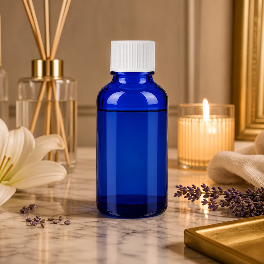 30 ml BlueLine-glasflaska med UV-skydd för ljuskänsliga ämnen och naturkosmetika