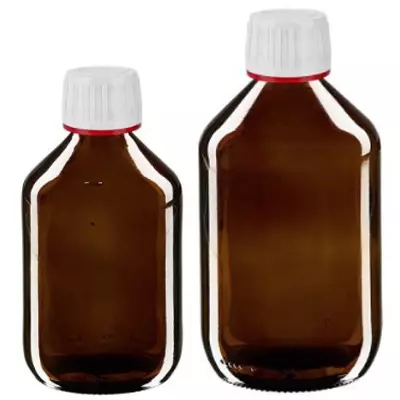 Flacons médicaux bruns avec bouchon d'origine blanc/rouge