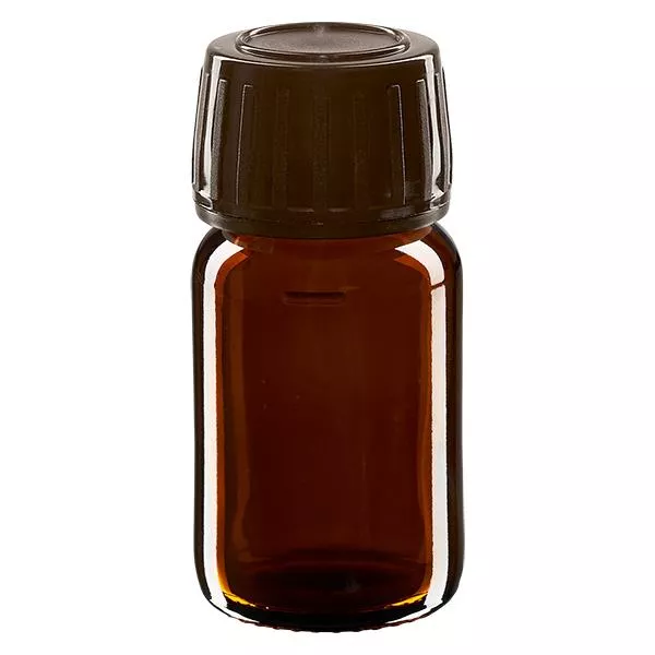 30 ml medicinflaska brun, lock brun med säkerhetsring ApoGlas