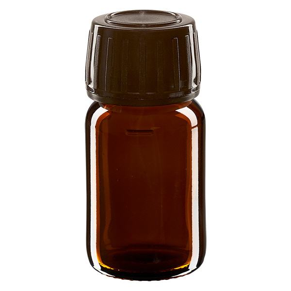 30 ml medicinflaska brun, lock brun med säkerhetsring ApoGlas 30 ml medicinflaska brun, lock brun med säkerhetsring ApoGlas