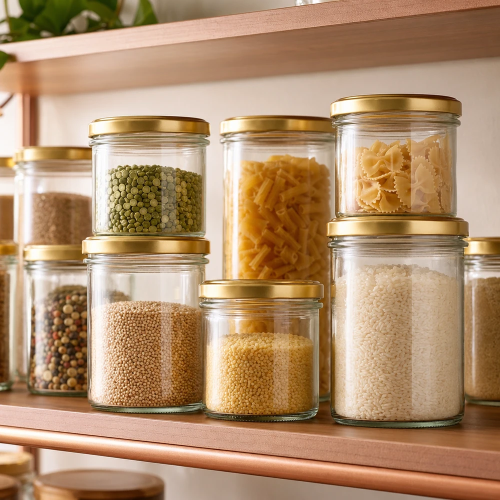 Mugg 125 ml med lock BasicSeal guld UNiTWIST 125ml Sturzgläser mit BasicSeal Deckel gold zur stilvollen Aufbewahrung von Pasta, Reis und Hülsenfrüchten im Vorratssch