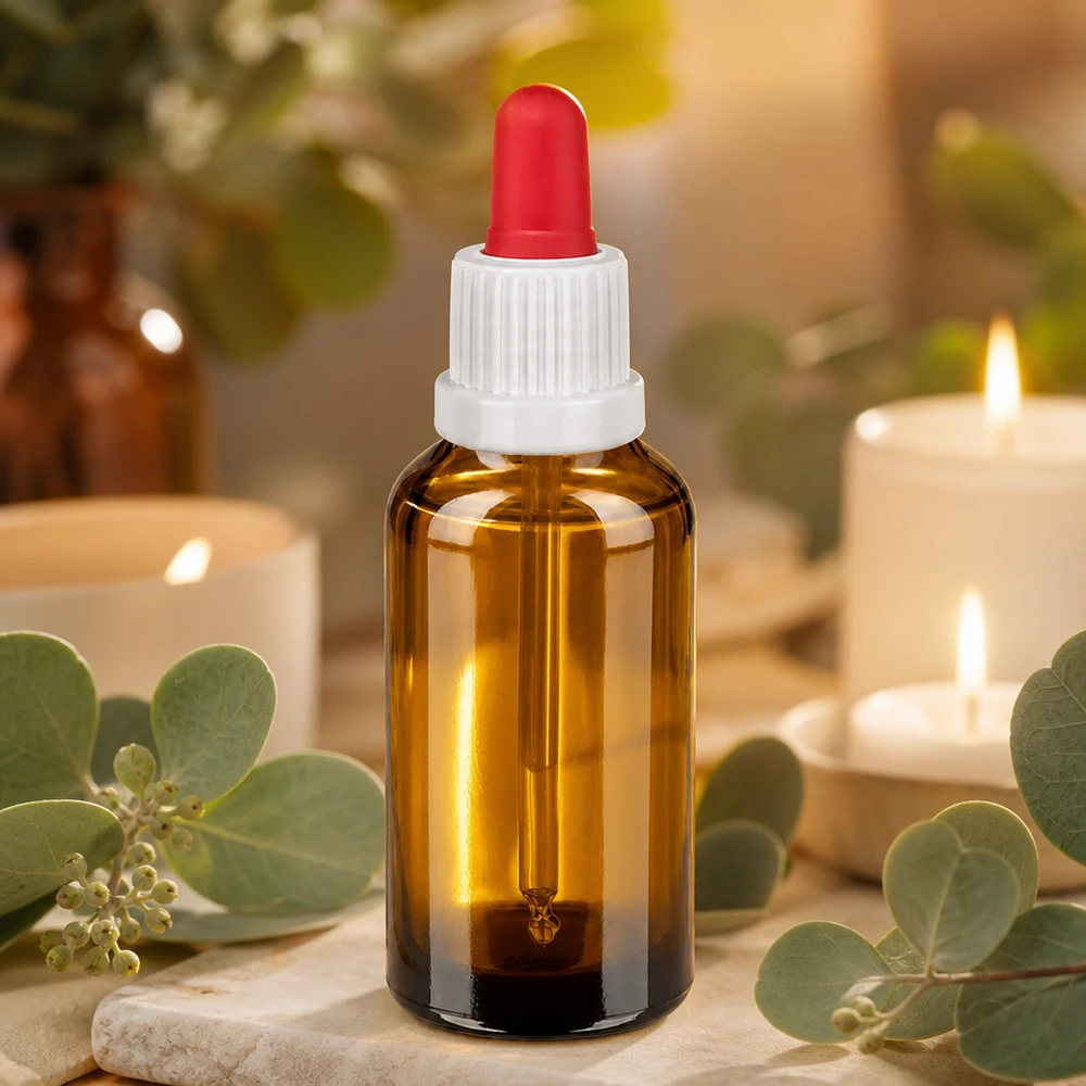 30 ml pipettflaska vit/röd med säkerhetsförslutning BrownLine UT18/30 30 ml pipettflaska av högkvalitativt bärnstensfärgat glas med ergonomisk droppipett för enkel hantering