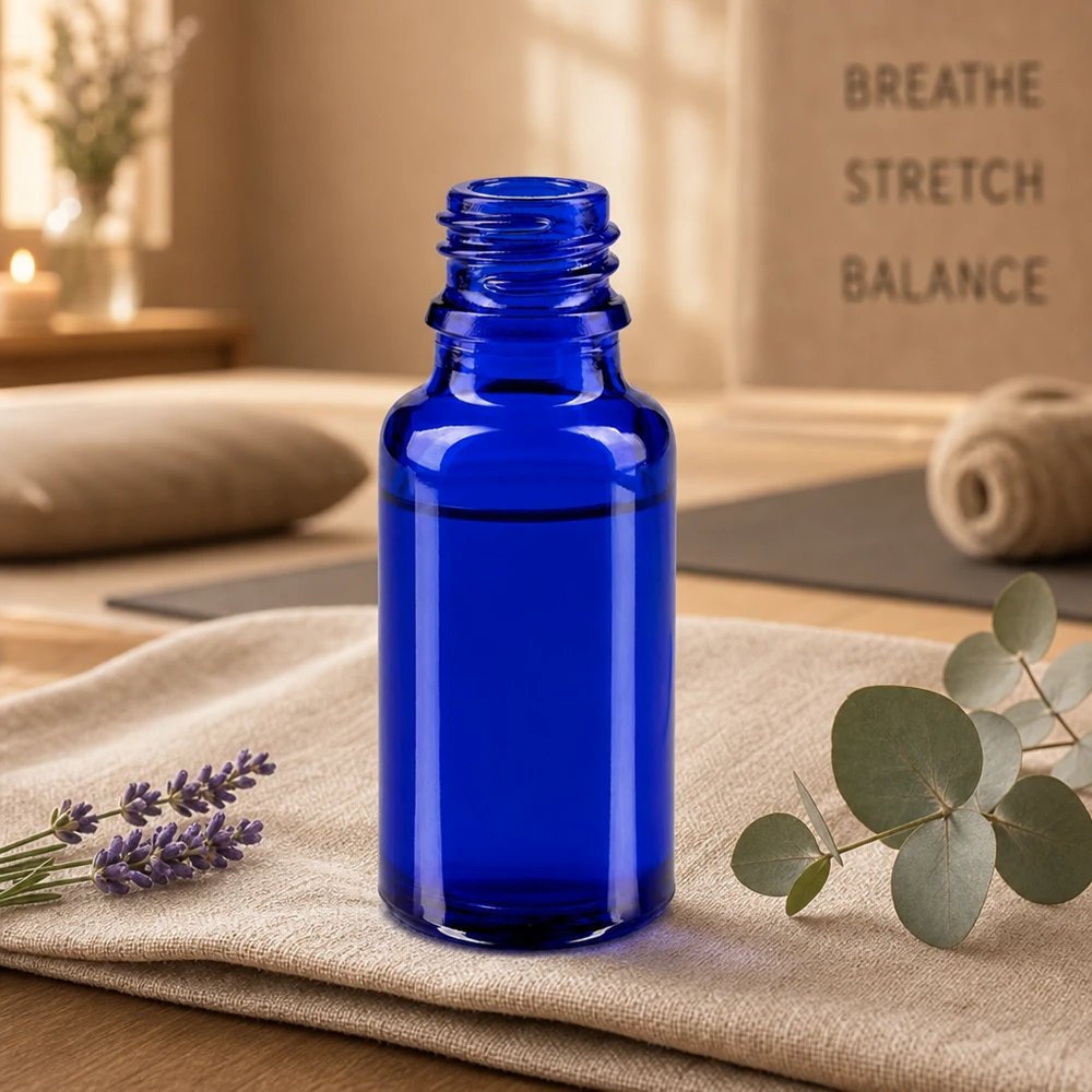 Kompakt 20 ml blå glasflaska ApoGlas idealisk för naturkosmetika och hemmagjorda serum