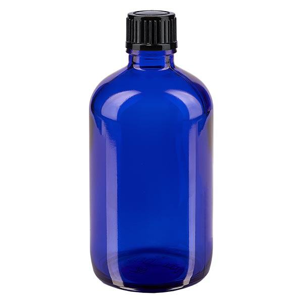Apoteksflaska blå 100ml dropplock 1mm svart standard Apoteksflaska blå 100ml dropplock 1mm svart standard