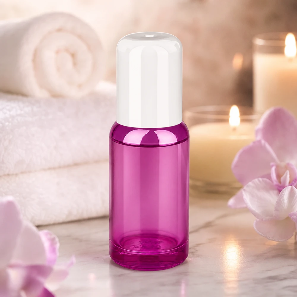 Roll-on-flaska 20 ml av högkvalitativt glas i transparent lila med praktiskt lock