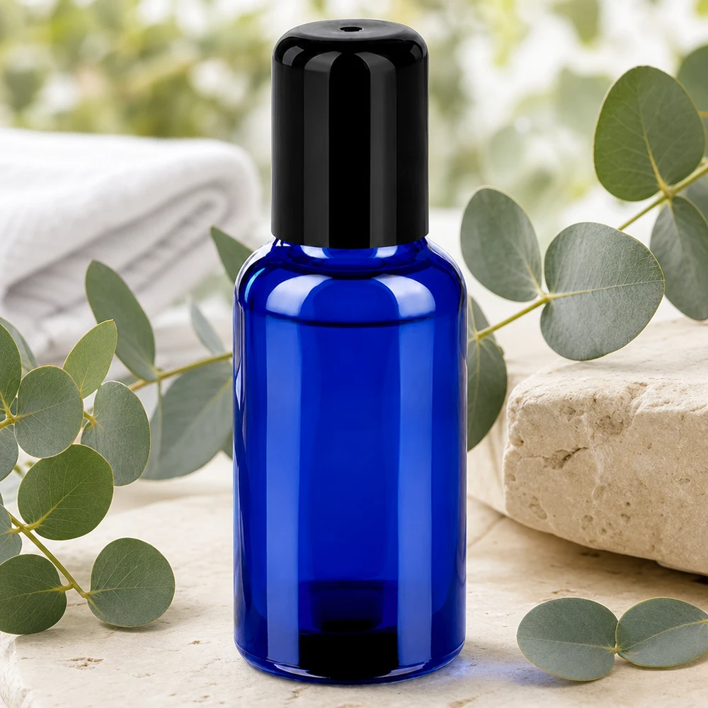 Premium 30 ml glasflaska Roll-On STD BlueLine UT18/30 i elegant koboltblå för aromaterapi