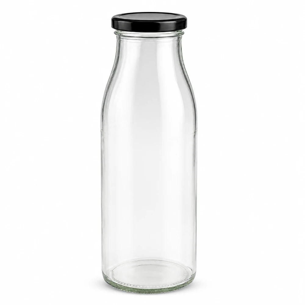 500 ml glasflaska med svart BasicSeal-lock UN-certifierad transparent tom stående produktfoto