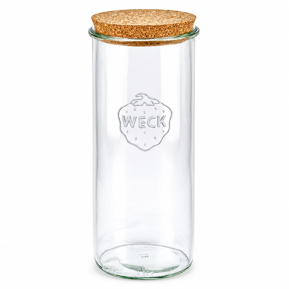 1500ml Krossade glasögon WECK RR100 med naturkork WECK RR100 förvaringsburk 1500 ml med lock av naturkork förvaringsburk konserveringsburk transparent