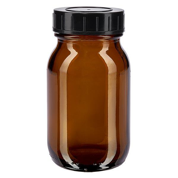 100ml bredhalsad flaska bärnstensfärgat glas med skruvkork