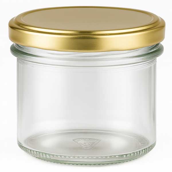 Mugg 125 ml med lock BasicSeal guld UNiTWIST 125ml Sturzglas leer mit goldenem BasicSeal Deckel UNiTWIST für Marmelade und Konserven