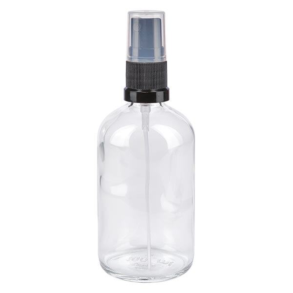 Apoteksflaska klar 100ml med spraytopp svart Apoteksflaska klar 100ml med spraytopp svart