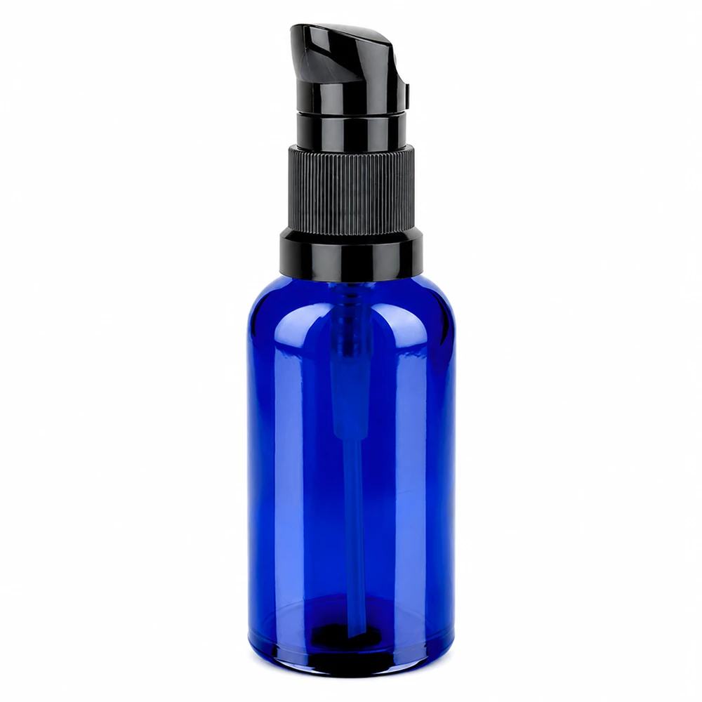 50ml pumpflaska svart standardlock BlueLine UT18/50 50ml pumpflaska blå med svart pumpdispenser STD BlueLine UT18/50