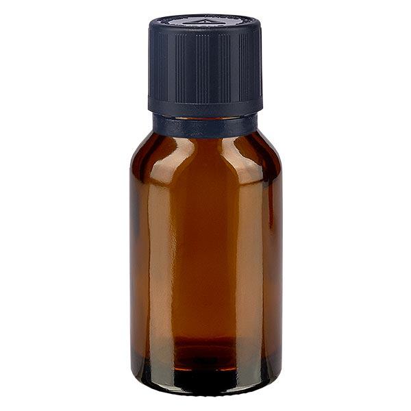 Apoteksflaska brun 15ml droppflaska Hällring 1mm svart Barnsäkerhetslås Blind varningssymbol Tamper evident förslutning Apoteksflaska brun 15ml droppflaska Hällring 1mm svart Barnsäkerhetslås Blind varningssymbol Tamper evident förslutning